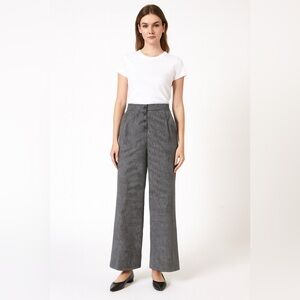 Caroll Paris Designer High Rise Wide Leg Wool Blend Herringbone Pattern Pant 38